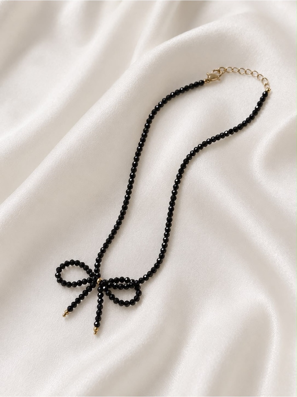 Black Beaded Bow Tie Choker Necklace